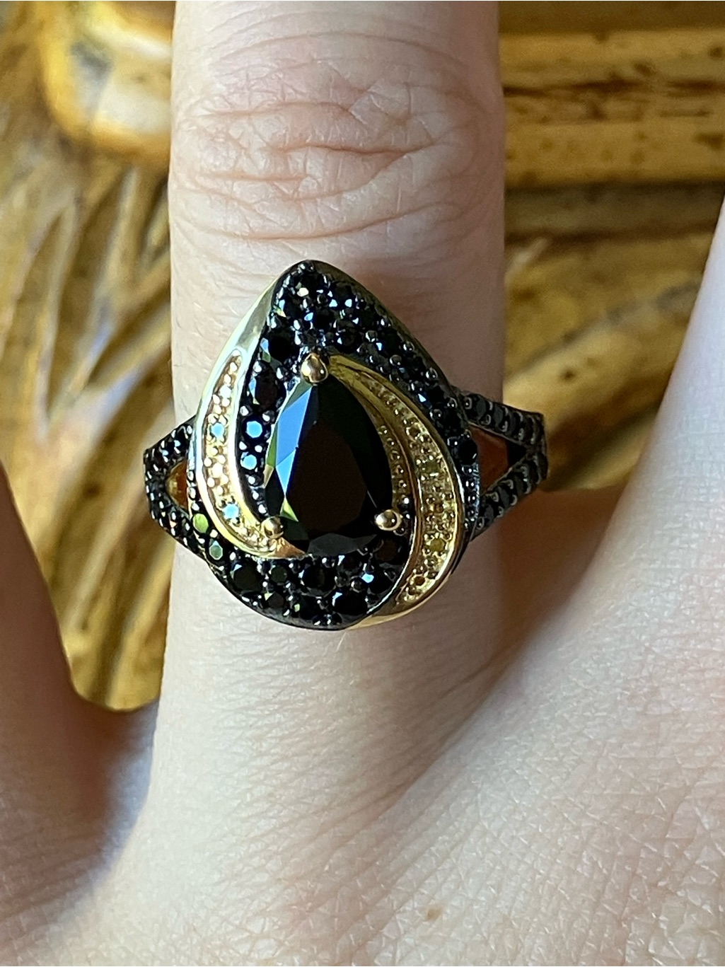 Natural Black Spinel Yellow Diamond Ring Size 7